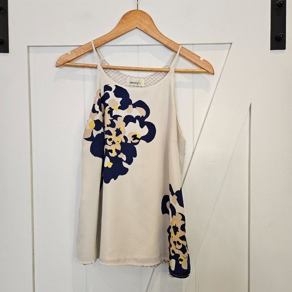 Anthropologie Tops - ANTHROPOLOGIE Porridge Size Small Flowy Drapey Halter Floral Layered Ivory Top
